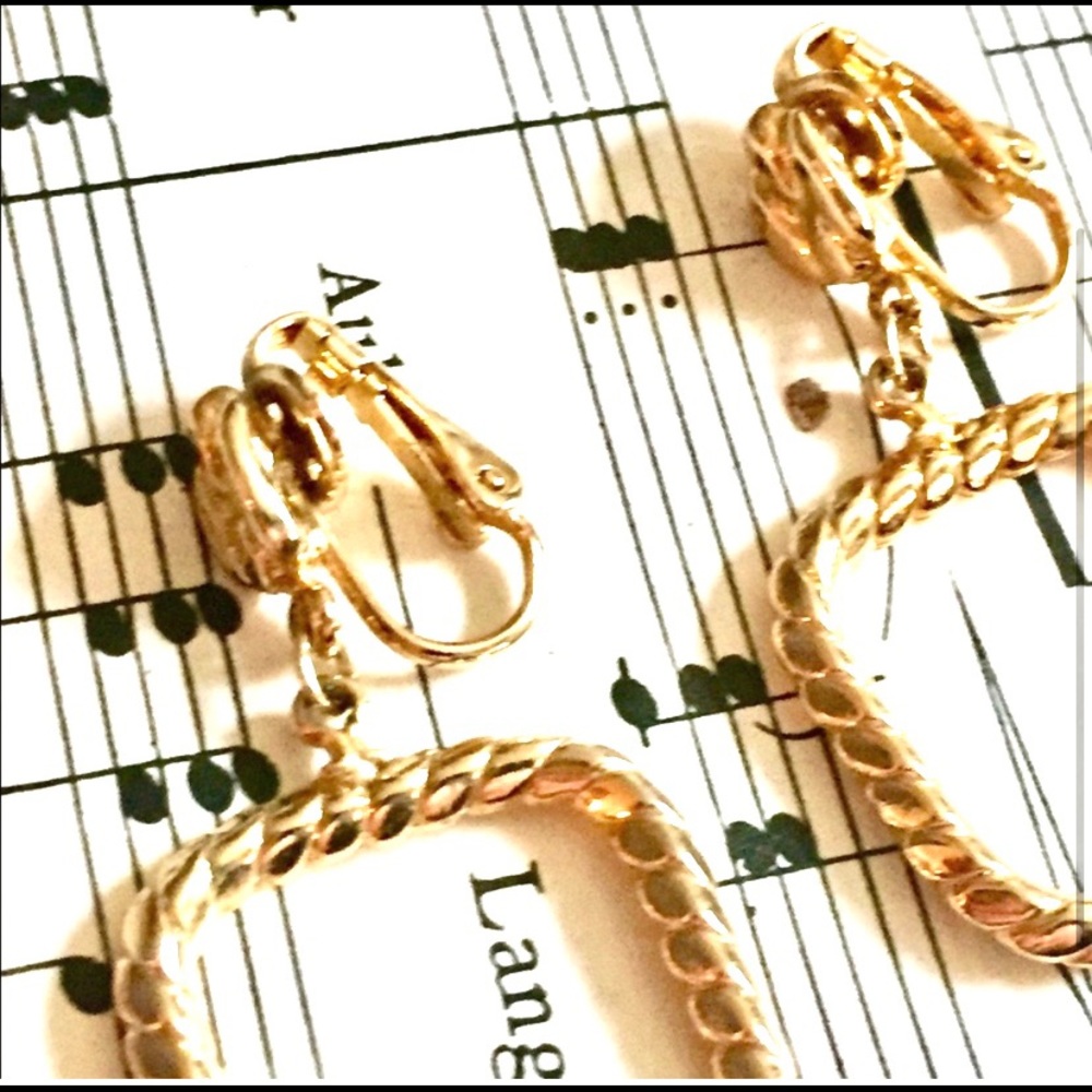 Vintage gold square dangle earrings clip on - Picture 2 of 4